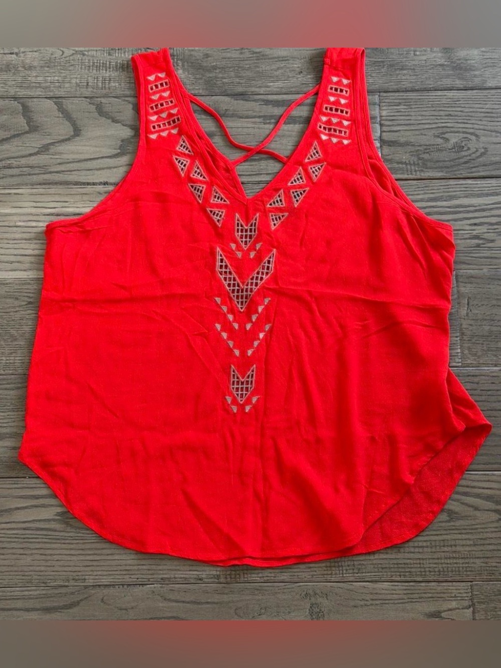 Astr Red Sleeveless Tank with Geometric Cutouts